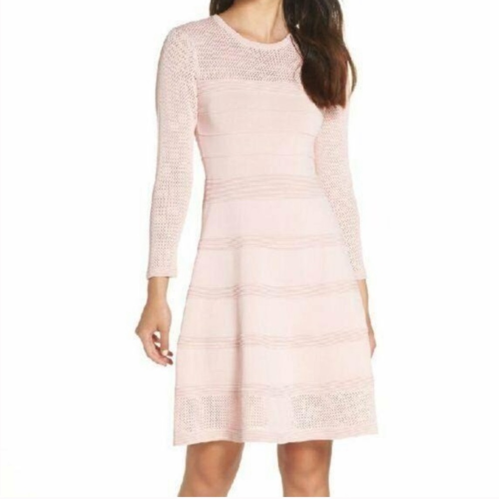 Vince Camuto MixStitch Pointelle Fit & Flare Dress